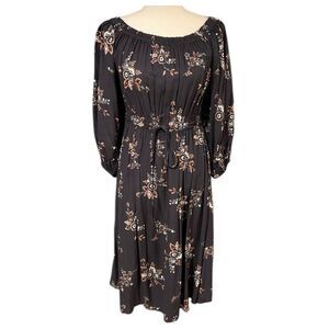 LOFT Marigold Midi Dress Size SMALL Grey Floral Peasant Cottagecore Farmhouse